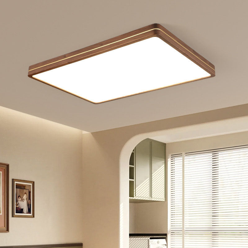 Modern Wooden Slim Walnut Color LED Flush Mount Light