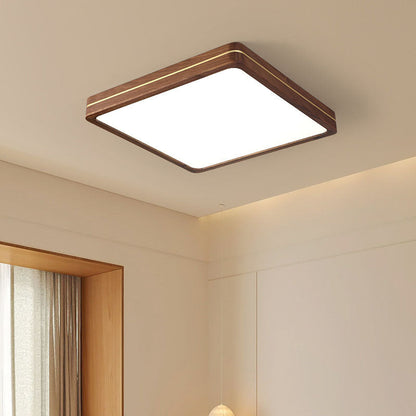 Modern Wooden Slim Walnut Color LED Flush Mount Light
