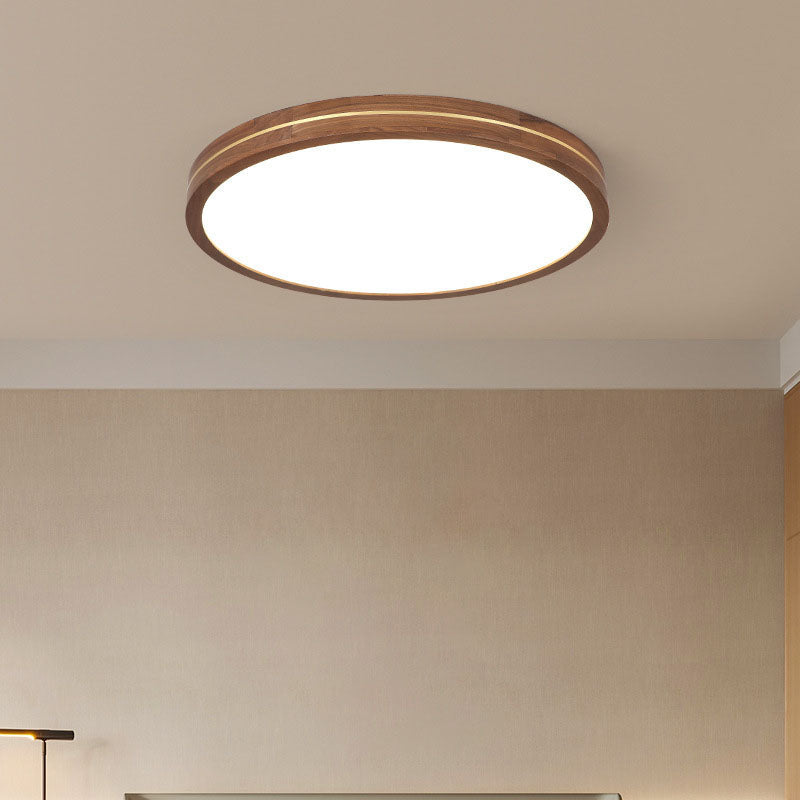 Modern Wooden Slim Walnut Color LED Flush Mount Light