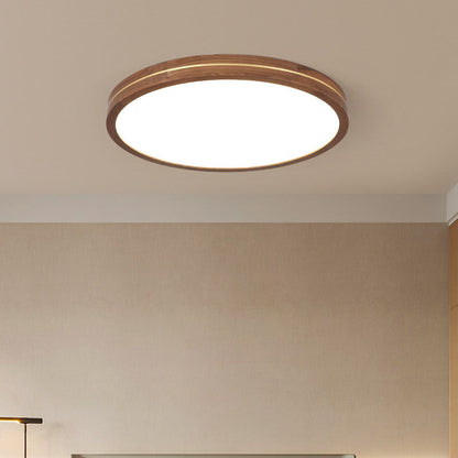 Modern Wooden Slim Walnut Color LED Flush Mount Light
