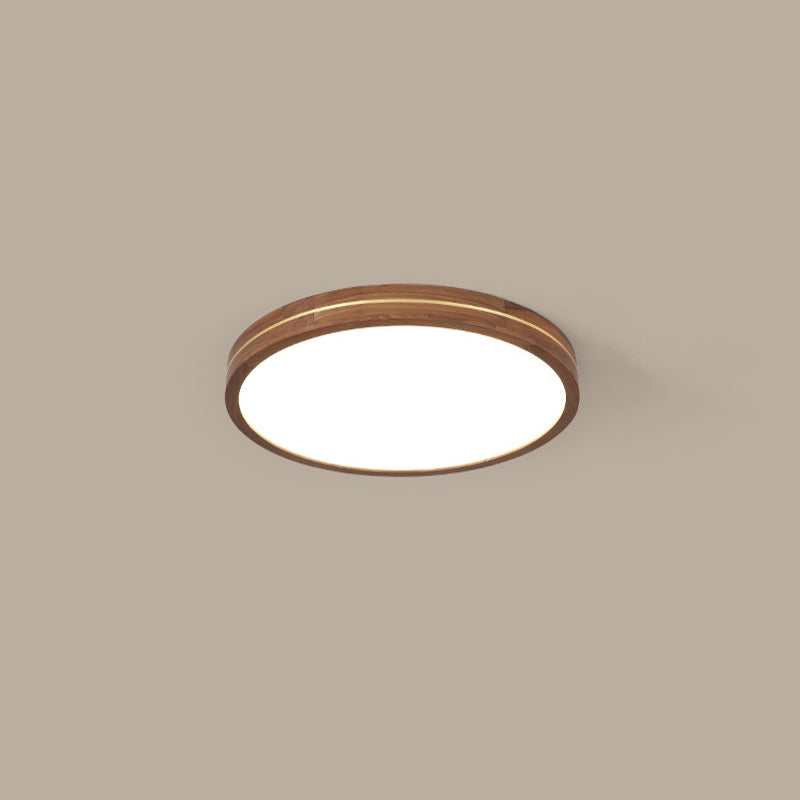Modern Wooden Slim Walnut Color LED Flush Mount Light