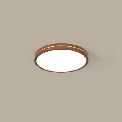 Modern Wooden Slim Walnut Color LED Flush Mount Light