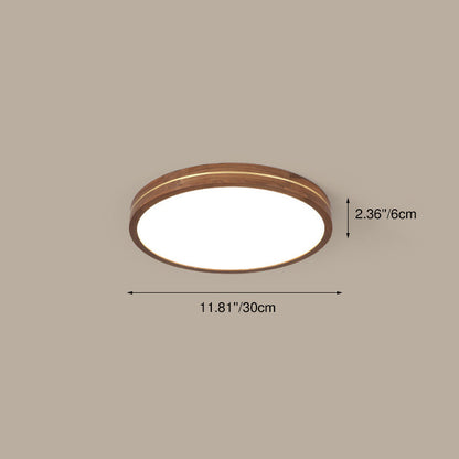 Modern Wooden Slim Walnut Color LED Flush Mount Light