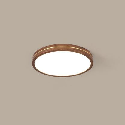 Modern Wooden Slim Walnut Color LED Flush Mount Light