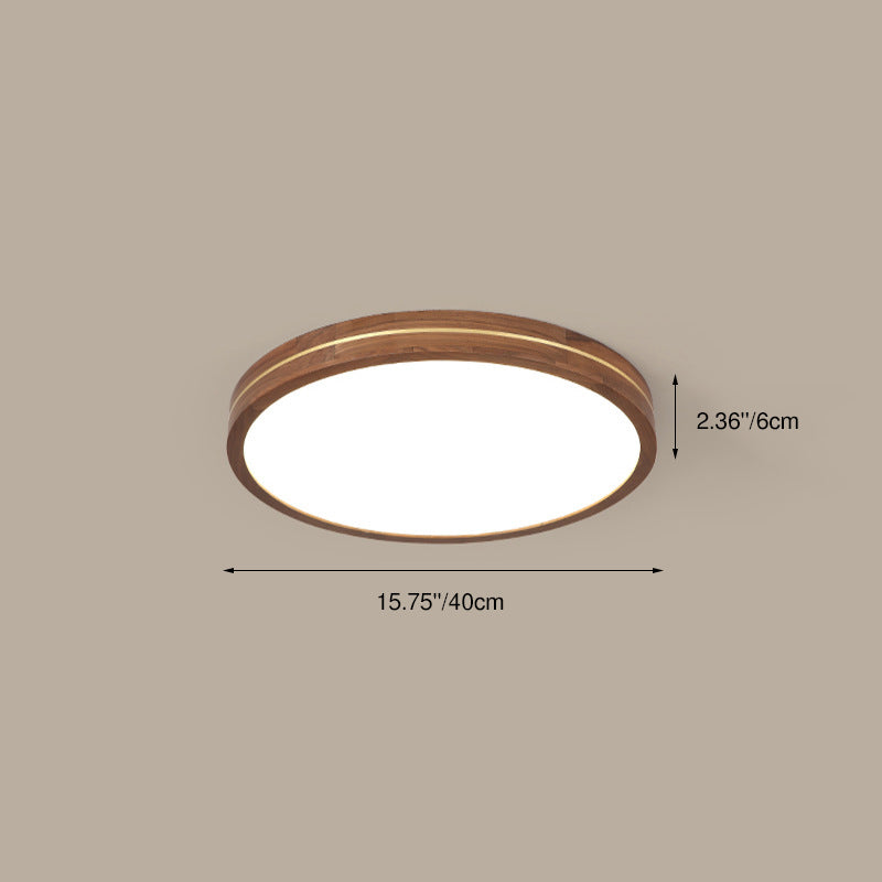 Modern Wooden Slim Walnut Color LED Flush Mount Light