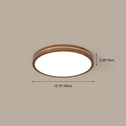 Modern Wooden Slim Walnut Color LED Flush Mount Light