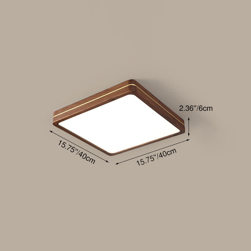 Modern Wooden Slim Walnut Color LED Flush Mount Light