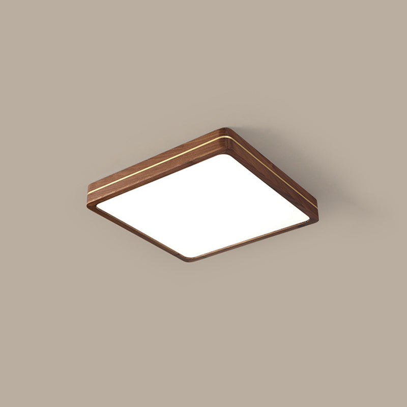 Modern Wooden Slim Walnut Color LED Flush Mount Light