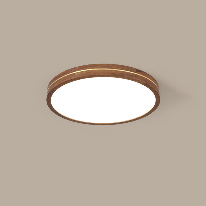 Modern Wooden Slim Walnut Color LED Flush Mount Light