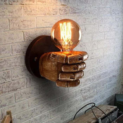 Contemporary Industrial Fist-shape Iron Resin 1-Light Wall Sconce Lamp For Living Room & Bedroom