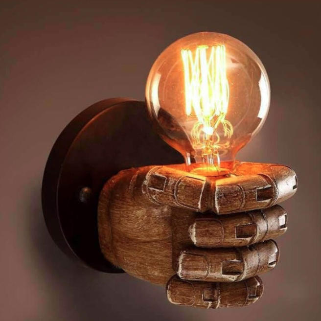 Contemporary Industrial Fist-shape Iron Resin 1-Light Wall Sconce Lamp For Living Room & Bedroom