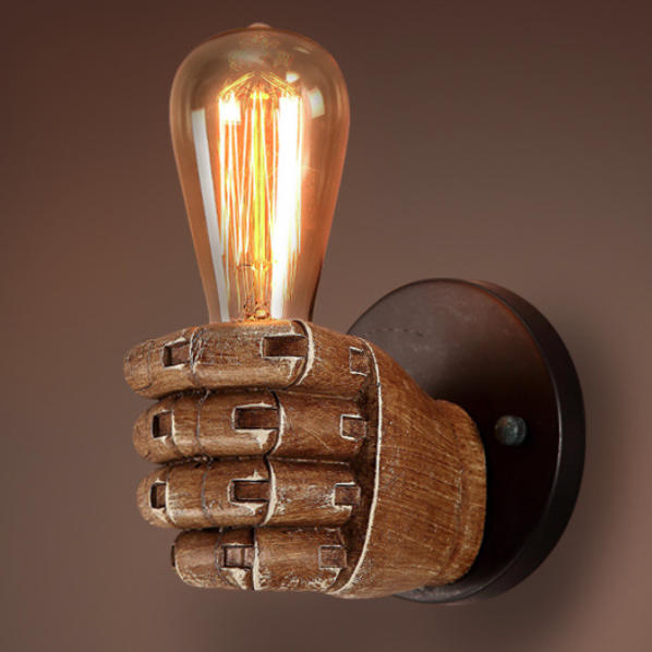 Contemporary Industrial Fist-shape Iron Resin 1-Light Wall Sconce Lamp For Living Room & Bedroom