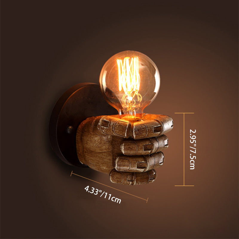 Contemporary Industrial Fist-shape Iron Resin 1-Light Wall Sconce Lamp For Living Room & Bedroom