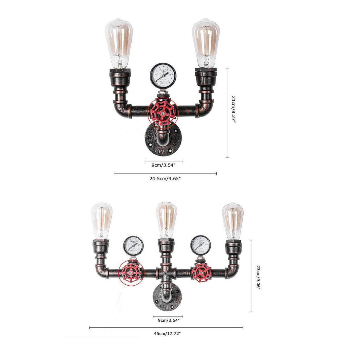 Industrial Retro Creative Metal Pipe 2/3 Light Wall Sconce Lamps
