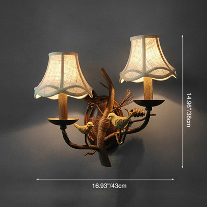 Vintage Fabric Bird Pinecone Resin 1/2 Light Wall Sconce Lamp