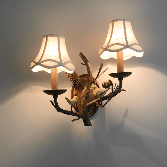 Vintage Fabric Bird Pinecone Resin 1/2 Light Wall Sconce Lamp