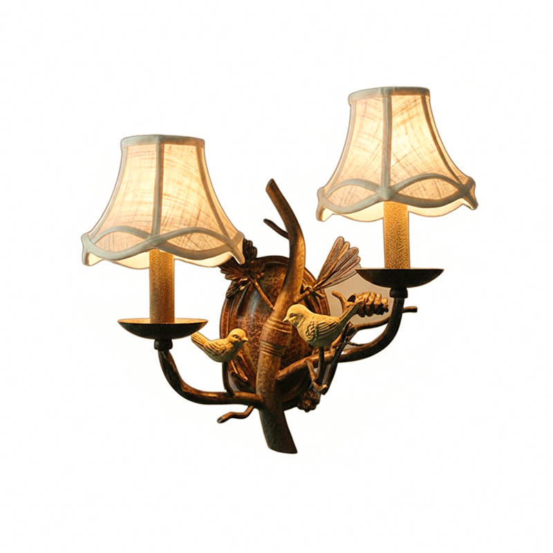 Vintage Fabric Bird Pinecone Resin 1/2 Light Wall Sconce Lamp