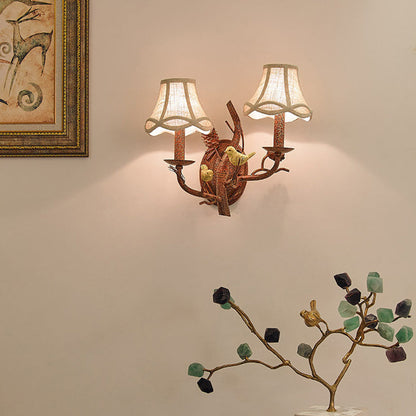 Vintage Fabric Bird Pinecone Resin 1/2 Light Wall Sconce Lamp
