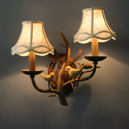 Vintage Fabric Bird Pinecone Resin 1/2 Light Wall Sconce Lamp