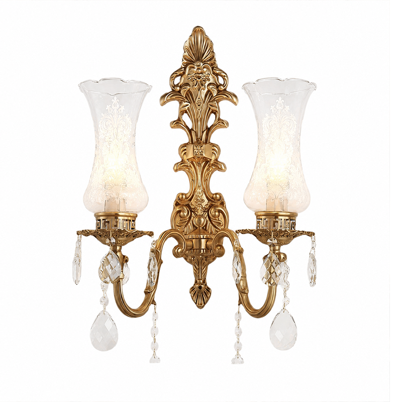 Traditional French Crystal Candelabra Brass 1/2 Light Wall Sconce Lamp