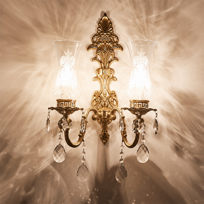 Traditional French Crystal Candelabra Brass 1/2 Light Wall Sconce Lamp