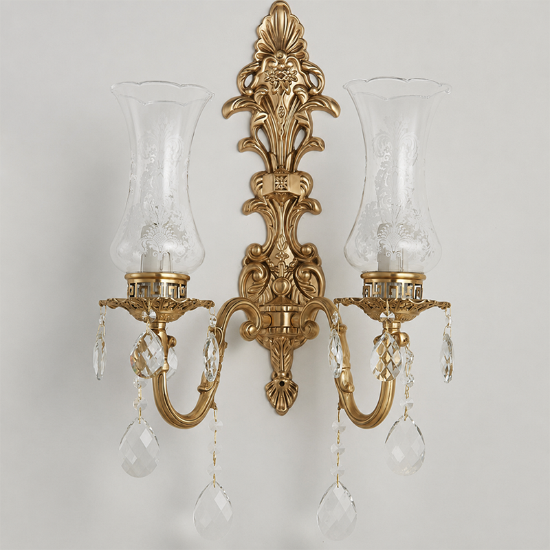 Traditional French Crystal Candelabra Brass 1/2 Light Wall Sconce Lamp