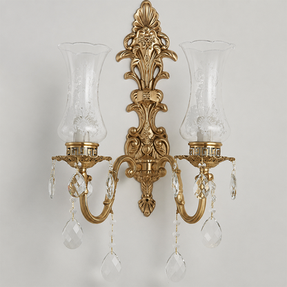 Traditional French Crystal Candelabra Brass 1/2 Light Wall Sconce Lamp
