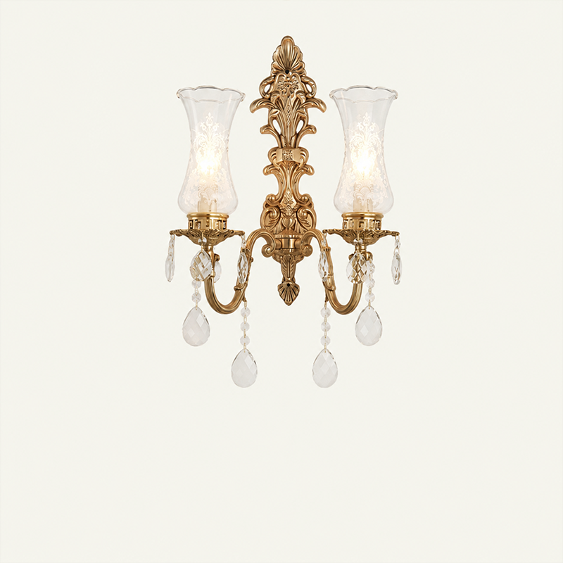 Traditional French Crystal Candelabra Brass 1/2 Light Wall Sconce Lamp