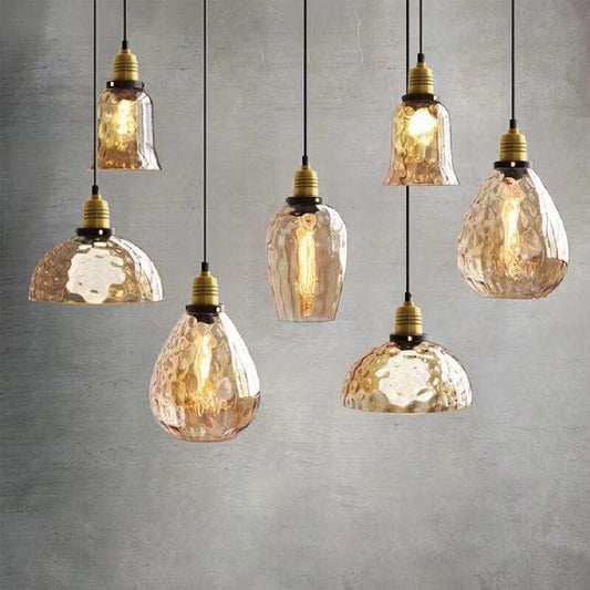 Contemporary Nordic Amber Water Pattern Aluminum Glass Dome 1-Light Pendant Light For Living Room