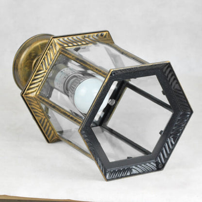Traditional European Outdoor Hexagonal Lantern Waterproof 1-Light Semi-Flush Mount Ceiling Light For Outdoor