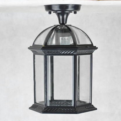 Traditional European Outdoor Hexagonal Lantern Waterproof 1-Light Semi-Flush Mount Ceiling Light For Outdoor
