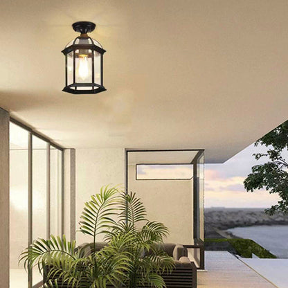 Traditional European Outdoor Hexagonal Lantern Waterproof 1-Light Semi-Flush Mount Ceiling Light For Outdoor