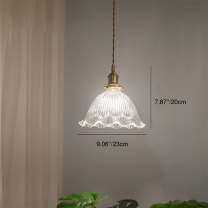 Traditional Vintage Clear Glass Flower Shape Brass 1-Light Pendant Light For Living Room