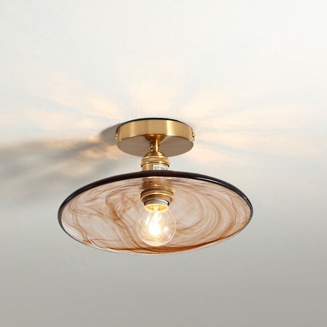 Modern Minimalist Glass Copper Amber Multi-Style 1-Light Flush Mount Light For Living Room & Bedroom