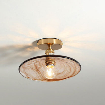 Modern Minimalist Glass Copper Amber Multi-Style 1-Light Flush Mount Light For Living Room & Bedroom