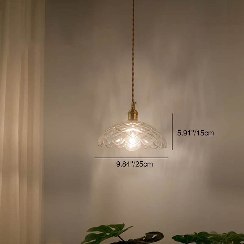 Traditional Vintage Clear Glass Flower Shape Brass 1-Light Pendant Light For Living Room