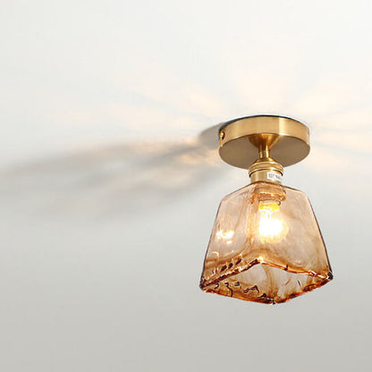 Modern Minimalist Glass Copper Amber Multi-Style 1-Light Flush Mount Light For Living Room & Bedroom