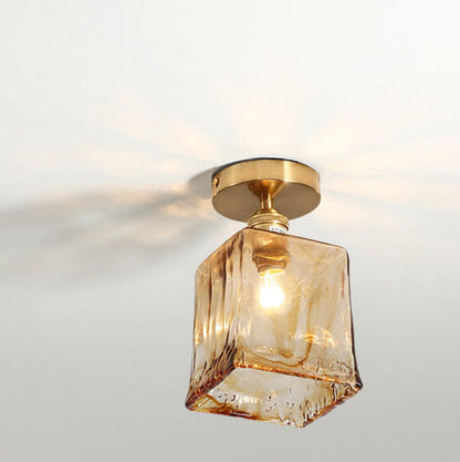 Modern Minimalist Glass Copper Amber Multi-Style 1-Light Flush Mount Light For Living Room & Bedroom