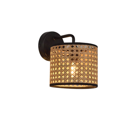 Modern Rattan Weaving Drum 1-Light Wall Sconce Lamp