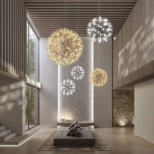 Contemporary Creative Globe Iron 12 Light LED Firework Pendant Light For Living Room