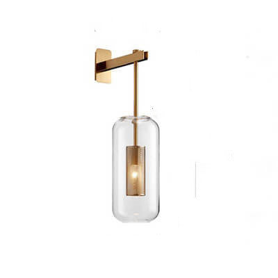 Modern Minimalist Cylinder Clear Glass 1-Light Wall Sconce Lamp For Living Room