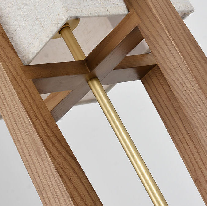Modern Minimalist Copper Fabric Ash Wood Rectangular 1-Light Standing Floor Lamps For Living Room & Bedroom