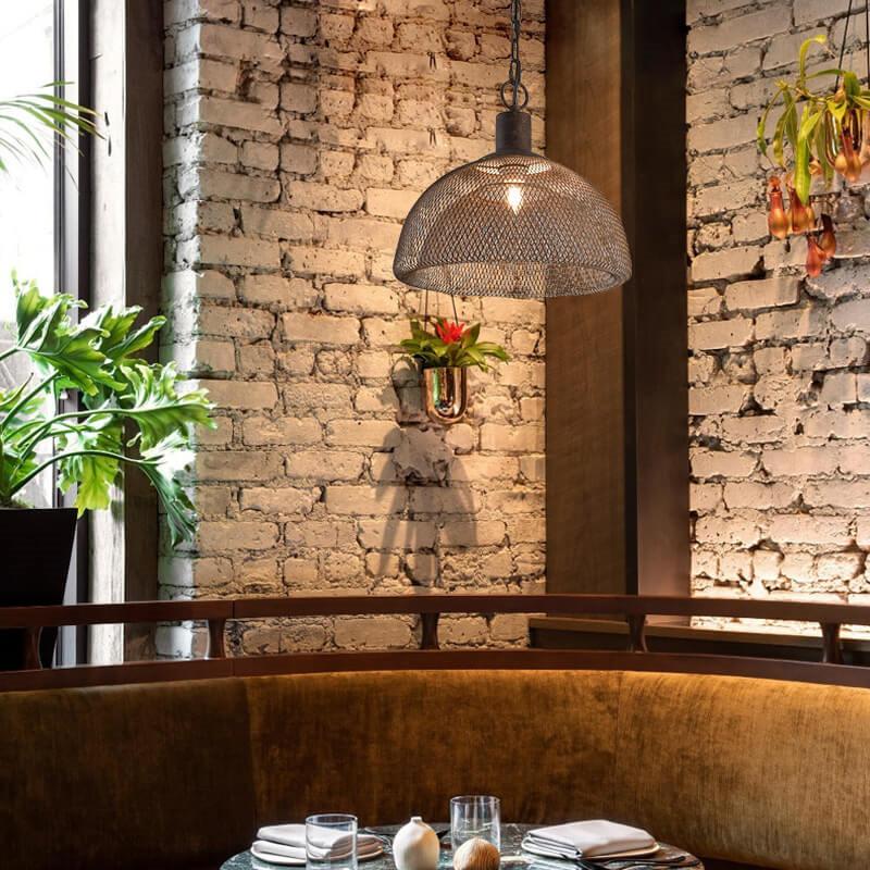 Contemporary Industrial Wrought Iron Hardware Half Round Aged 1-Light Pendant Light For Living Room