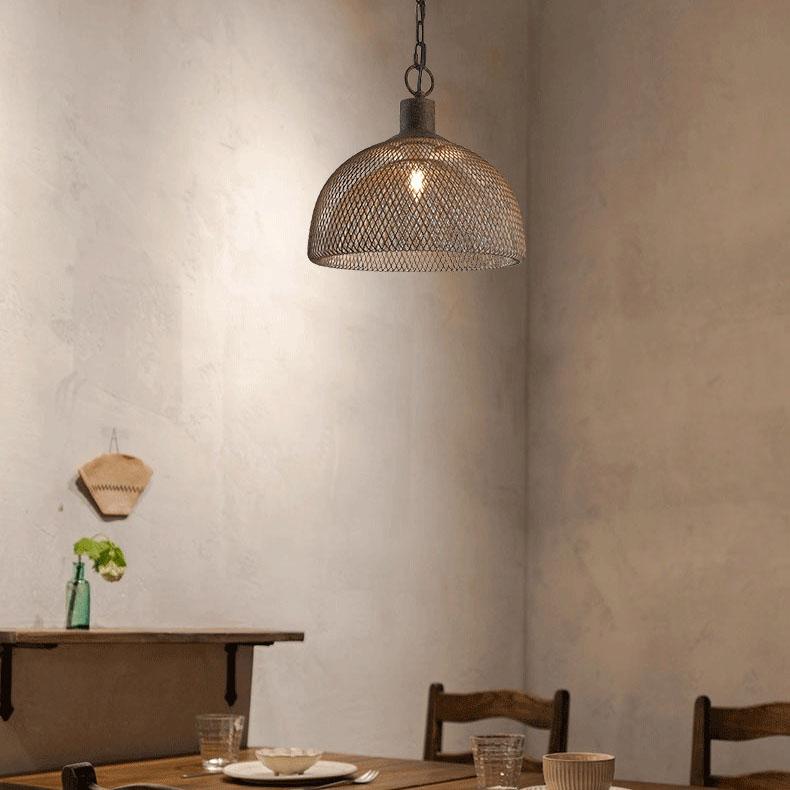 Contemporary Industrial Wrought Iron Hardware Half Round Aged 1-Light Pendant Light For Living Room