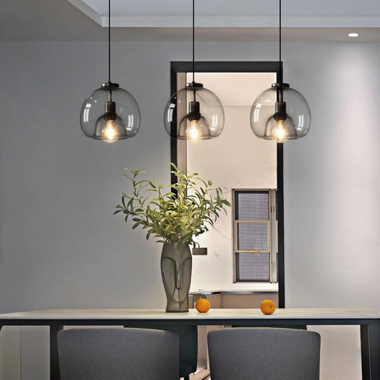 Minimalist Smoke Gray 1-Light Hand-Blown Glass Dome Pendant Light