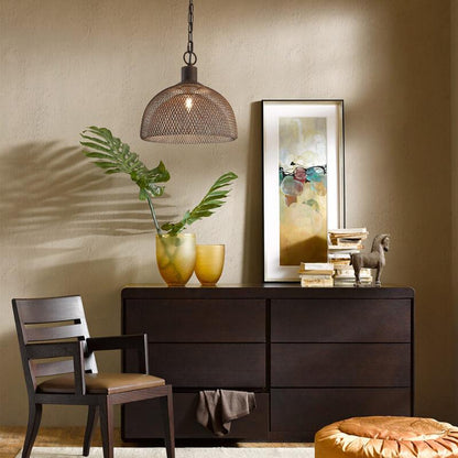 Contemporary Industrial Wrought Iron Hardware Half Round Aged 1-Light Pendant Light For Living Room