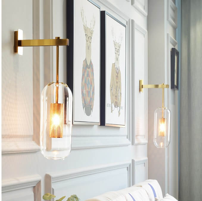 Modern Minimalist Cylinder Clear Glass 1-Light Wall Sconce Lamp For Living Room