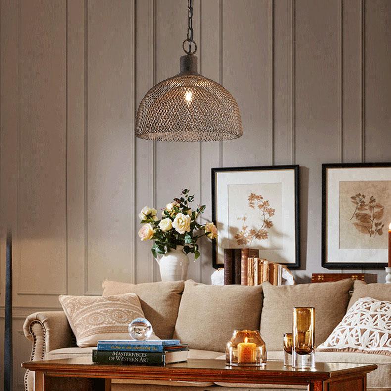 Contemporary Industrial Wrought Iron Hardware Half Round Aged 1-Light Pendant Light For Living Room