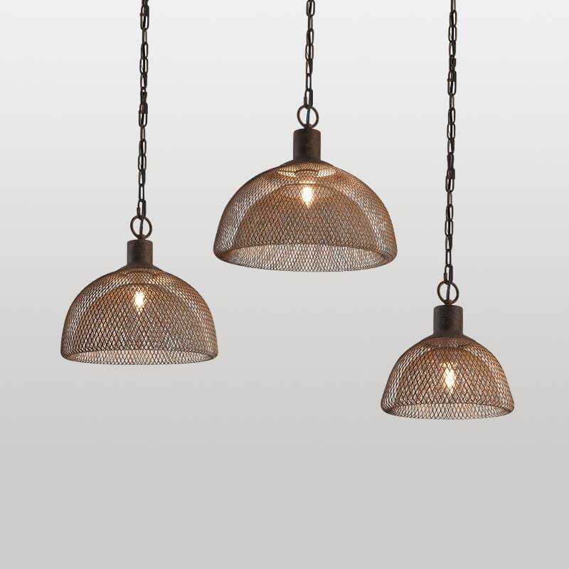 Contemporary Industrial Wrought Iron Hardware Half Round Aged 1-Light Pendant Light For Living Room