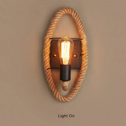 Vintage Hemp Rope 1-Light Wall Sconce Lamp 2 Design